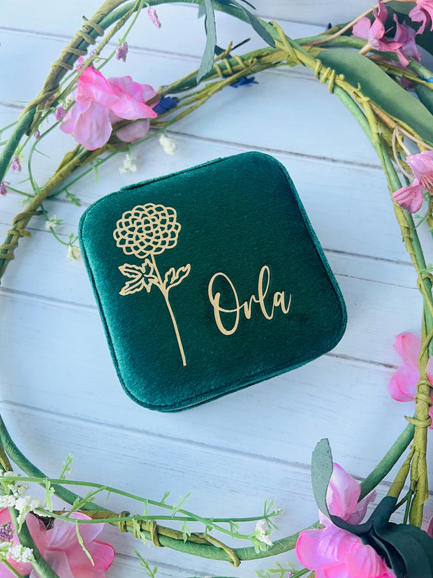 Personalised Velvet Birth Flower Jewellery Box