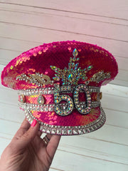 Custom Pink Birthday Rhinestone Captain Hat
