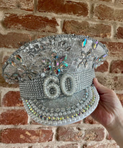 Silver Birthday Rhinestone Captain Hat