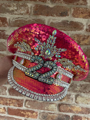 Custom Pink Birthday Rhinestone Captain Hat