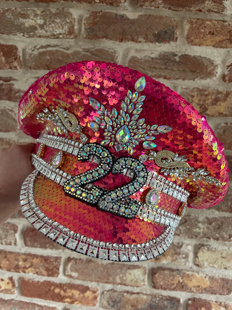 Custom Pink Birthday Rhinestone Captain Hat