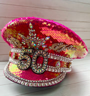 Custom Pink Birthday Rhinestone Captain Hat
