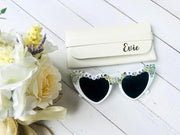Personalised Bride To Be Sunglasses, Pearl Heart Sunglasses, Bride Gift, Personalised Sunglasses Case, Bridal Shower Bachelorette Sunglasses