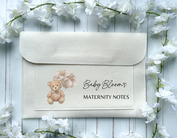 Personalised Maternity Notes Folder, Pregnancy Gift, Pregnancy Notes, Document Folder, Mum to Be Gift, IVF Gift, Teddy Bear