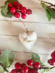 Personalised Ceramic Heart Christmas Bauble