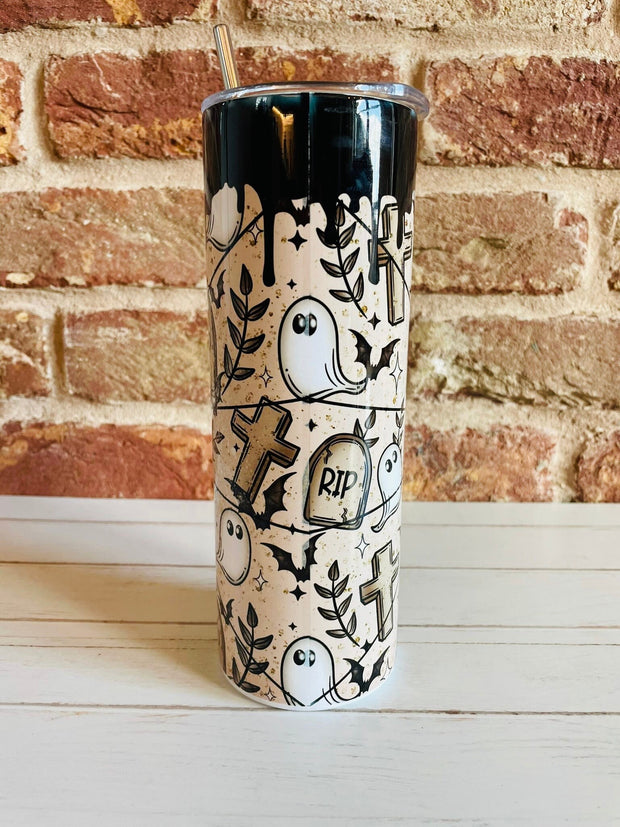 Fall Halloween Travel coffee Cup, halloween Mug, Coffee Cup with lid, Fall Tumbler, cute ghost cup, Halloween Tumbler