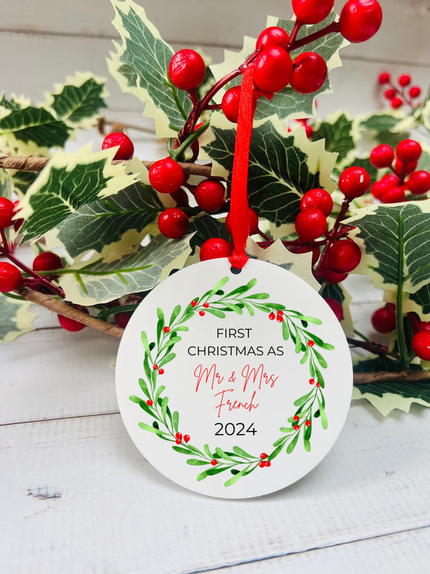 Personalised First Christmas Mr and Mrs Bauble