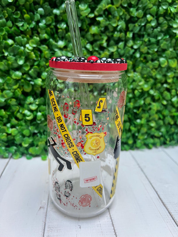True Crime Jewelled Bamboo Lid Glass Tumbler with Straw
