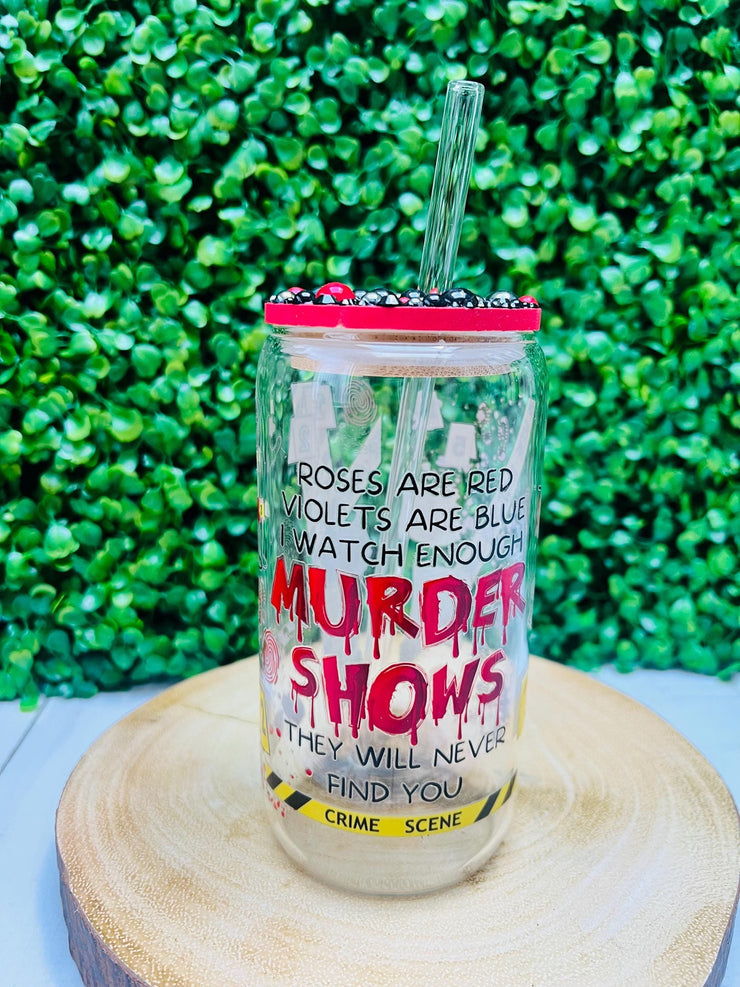 True Crime Jewelled Bamboo Lid Glass Tumbler with Straw