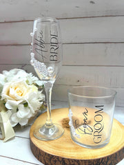 Personalised Pearl Bride Champagne Flute, Bride Groom Glass, bride to be gift, Prosecco flute, Gift for Couple, Personalised Wedding Gift