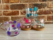 Personalised Mother’s Day mug, Mum Birthday Gift, Nanny Mug, Nana Mug, Grandma Mug, Mum Mug, Custom Mug, glass mug, glass flower mug,