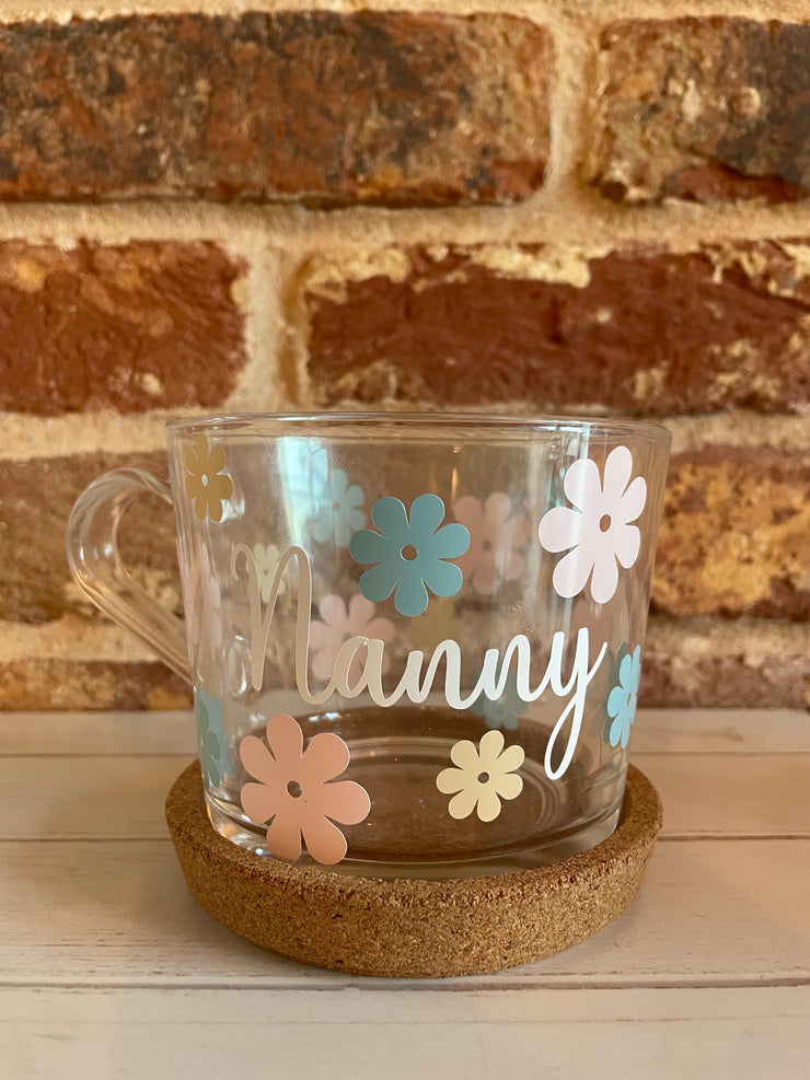 Personalised Mother’s Day mug, Mum Birthday Gift, Nanny Mug, Nana Mug, Grandma Mug, Mum Mug, Custom Mug, glass mug, glass flower mug,