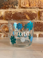 Personalised Mother’s Day mug, Mum Birthday Gift, Nanny Mug, Nana Mug, Grandma Mug, Mum Mug, Custom Mug, glass mug, glass flower mug,
