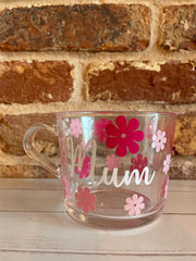 Personalised Mother’s Day mug, Mum Birthday Gift, Nanny Mug, Nana Mug, Grandma Mug, Mum Mug, Custom Mug, glass mug, glass flower mug,