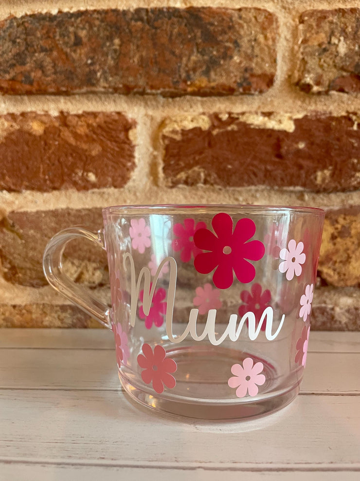Personalised Mother’s Day mug, Mum Birthday Gift, Nanny Mug, Nana Mug, Grandma Mug, Mum Mug, Custom Mug, glass mug, glass flower mug,
