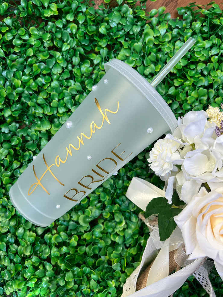 Personalised Bride Name Pearl Tumbler Cup