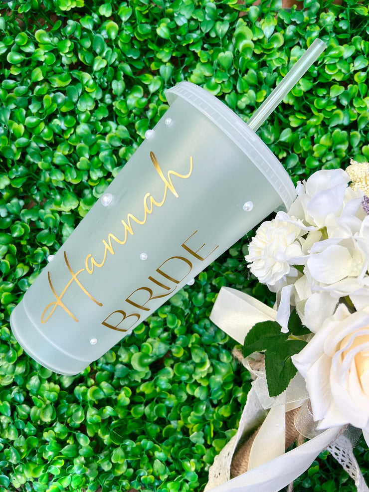 Personalised Bride Name Pearl Tumbler Cup