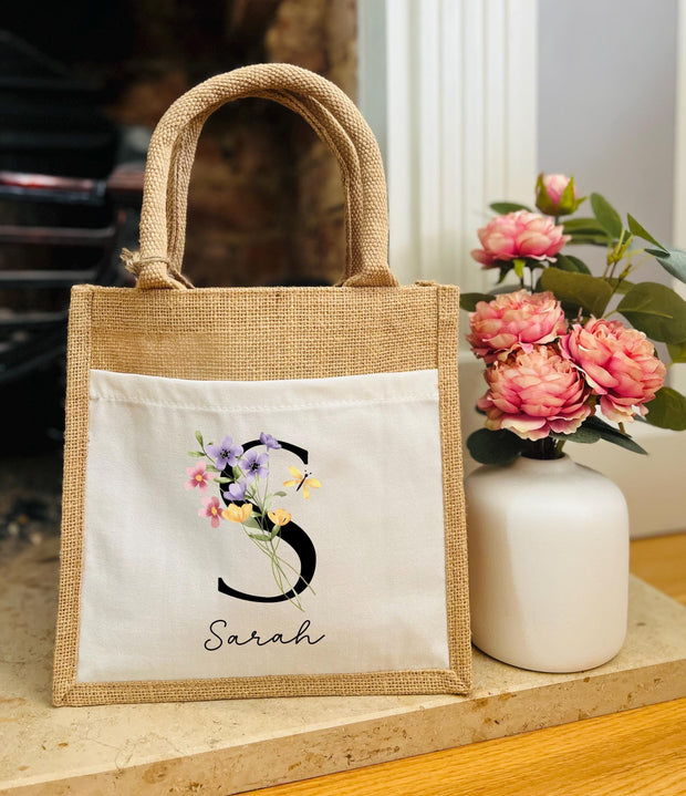 Personalised Floral Initial Bag