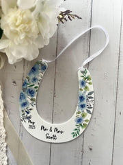 Personalised Lucky Horseshoe Wedding Gift, Just Married Gifts, Wedding Keepsake, Custom Wedding Gift, Good Luck Gift, Dusty Blue Wedding