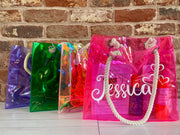 Personalised transparent tote bag, Holiday Bag, Vacation Bag, Beach bag, Custom name tote bag, Bridesmaid bag, pool bag, swim bag
