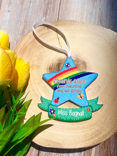 Personalised Thank you for Helping Me Grow Teacher Star Ornament