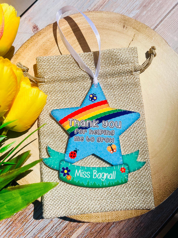 Personalised Thank you for Helping Me Grow Teacher Star Ornament