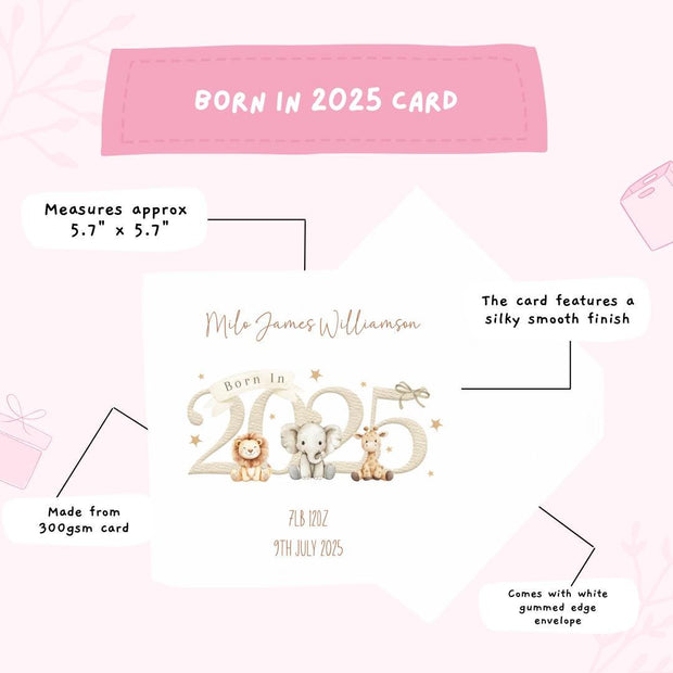 Peronalised Born in 2025 New Baby Card