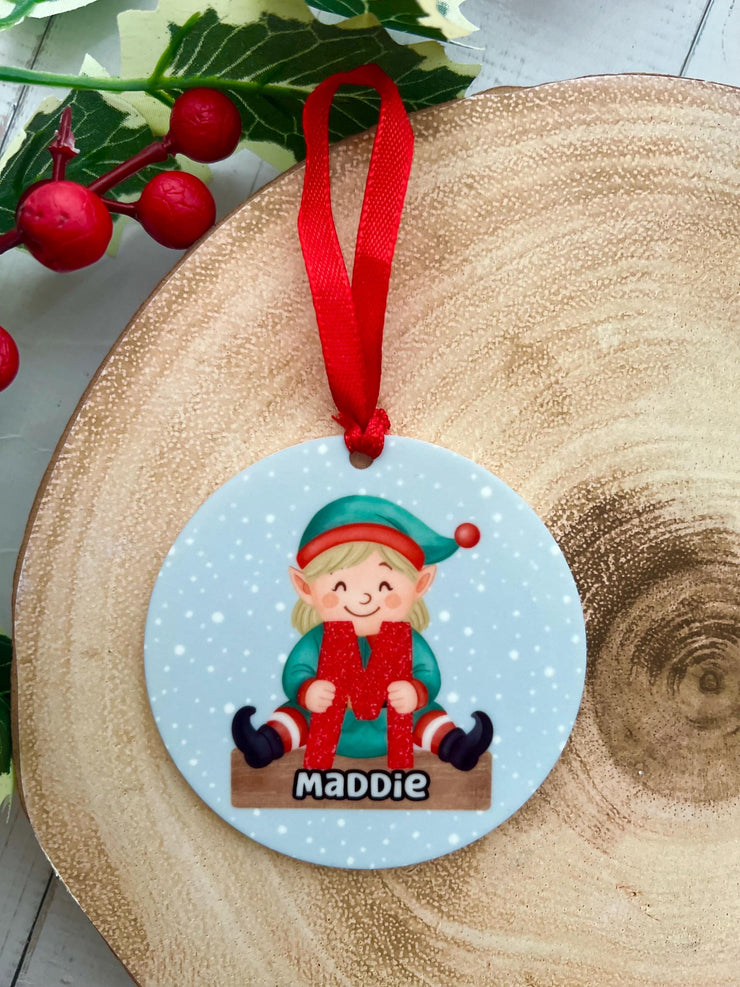Personalised Elf Christmas Bauble
