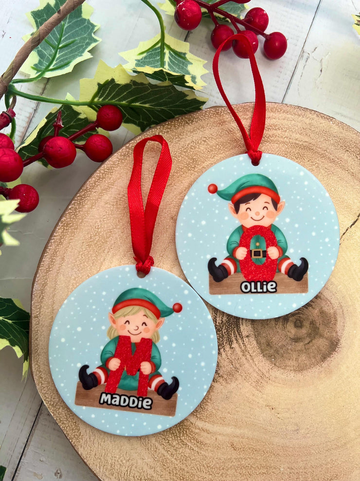 Personalised Elf Christmas Bauble