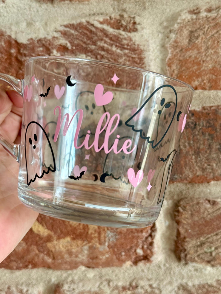 Personalised Halloween mug, tea cup, personalised Gift, ghost Mug, Halloween Coffee Cup, Halloween gift, glass mug, horror gift, Halloween