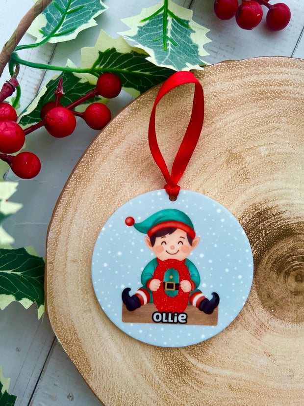 Personalised Elf Christmas Bauble