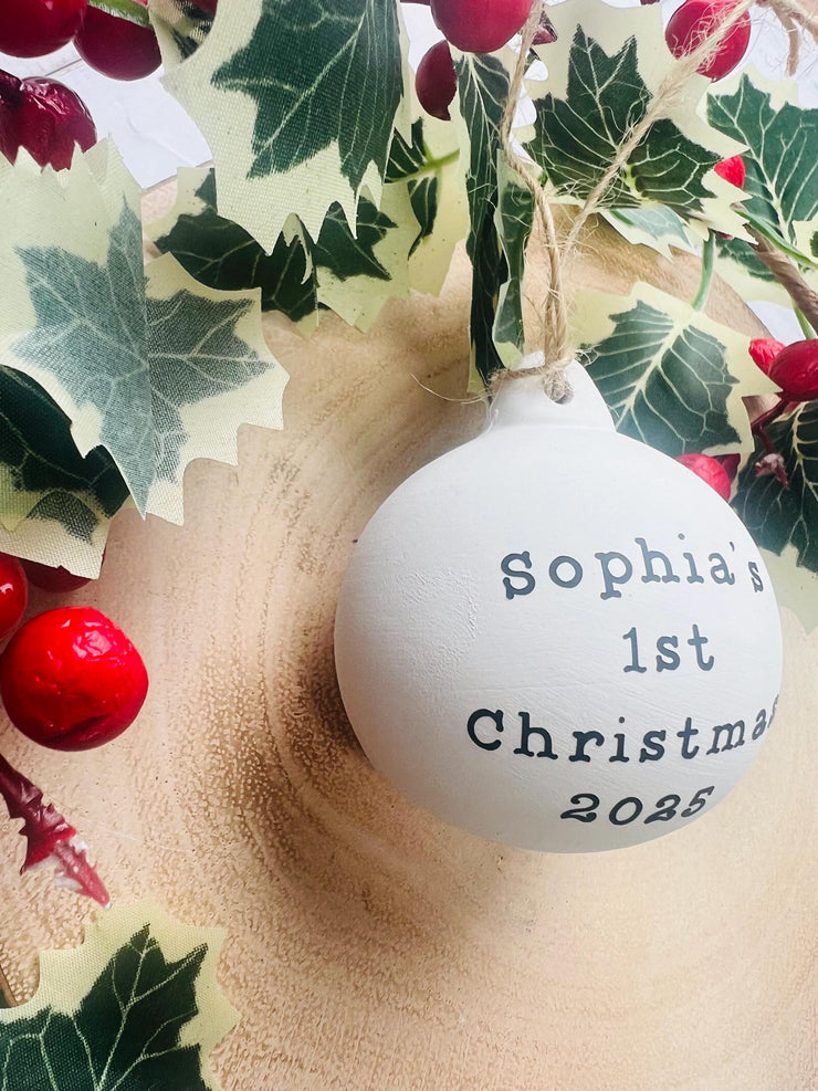 Personalised Ceramic First Christmas Bauble