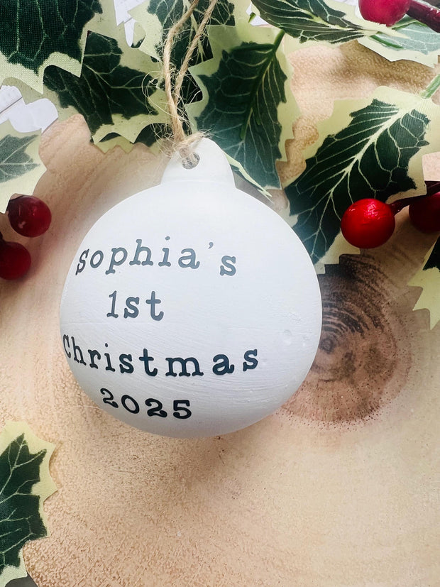 Personalised Ceramic First Christmas Bauble