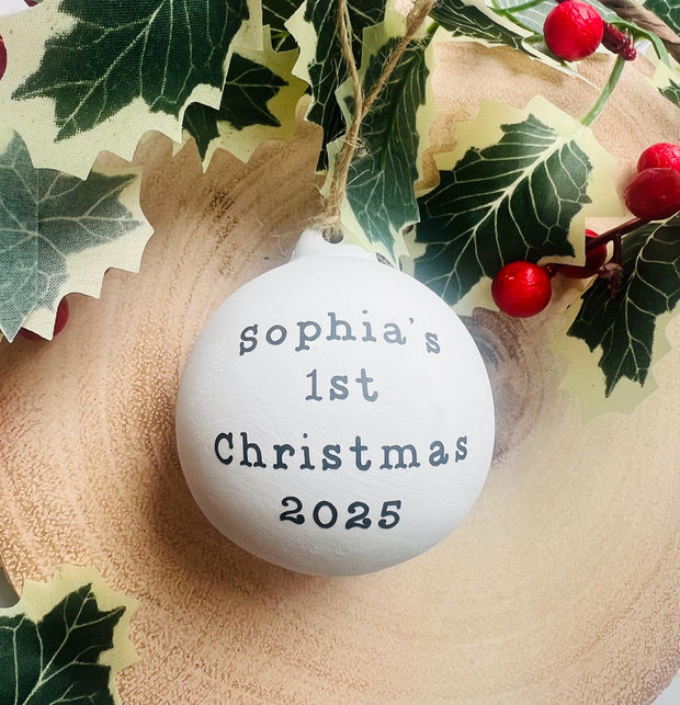 Personalised Ceramic First Christmas Bauble