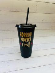 Horror Movie Personalised Tumbler, Horror Movie Popcorn Box, Horror Movie Gift, Halloween Tumbler, Horror Movie Cold Cup, Movie Snack Tub