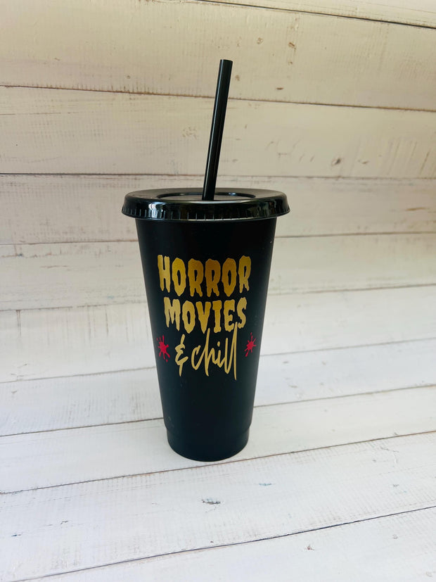 Horror Movie Personalised Tumbler, Horror Movie Popcorn Box, Horror Movie Gift, Halloween Tumbler, Horror Movie Cold Cup, Movie Snack Tub