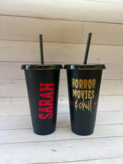 Horror Movie Personalised Tumbler, Horror Movie Popcorn Box, Horror Movie Gift, Halloween Tumbler, Horror Movie Cold Cup, Movie Snack Tub
