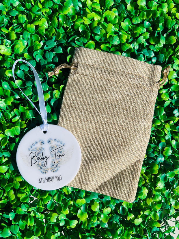 Baby Loss Ornament, Floral Footprint Decoration, Baby Loss Gift, Ceramic Ornament, Christmas Decoration, Angel Baby Ornament, Miscarriage