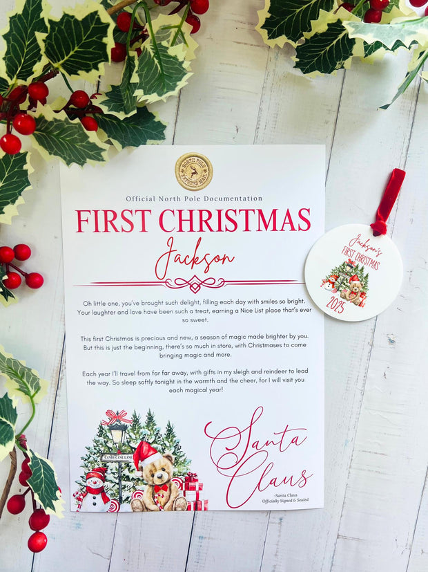 Personalised First Christmas Certificate and Bauble