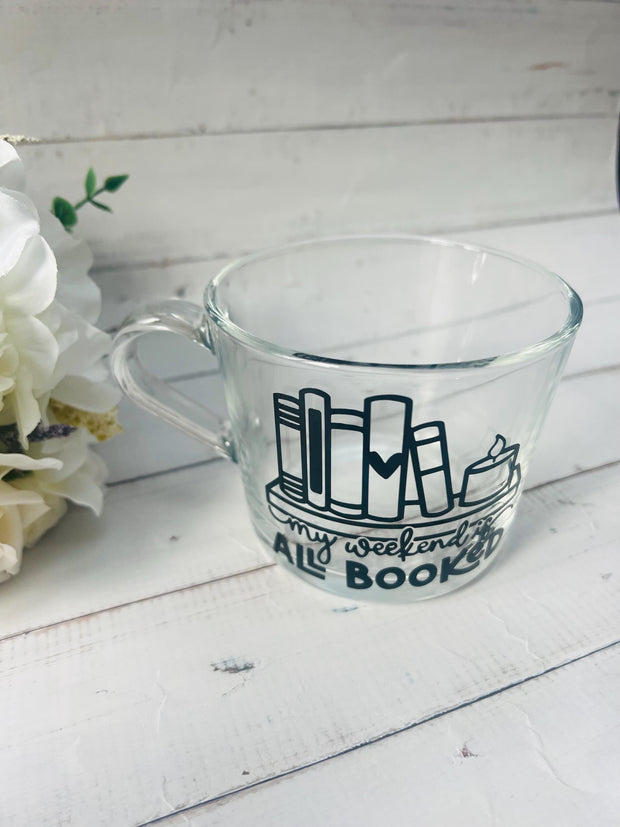 Book Lover Glass Mug, Book Lover Gift, Gift for her, Birthday Gift, Gift for Mum, All Booked Up, Coffee Cup