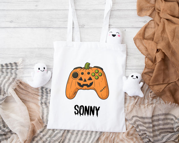 Personalised Gamer Halloween Trick or Treat Tote Bag