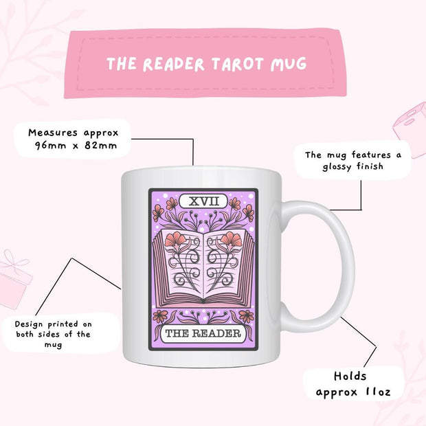 The Reader tarot card mug, book lover gift, book club gift, coffee cup, Book themed gift, gift for her