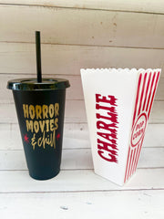 Horror Movie Personalised Tumbler, Horror Movie Popcorn Box, Horror Movie Gift, Halloween Tumbler, Horror Movie Cold Cup, Movie Snack Tub