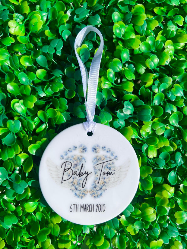 Baby Loss Ornament, Floral Footprint Decoration, Baby Loss Gift, Ceramic Ornament, Christmas Decoration, Angel Baby Ornament, Miscarriage