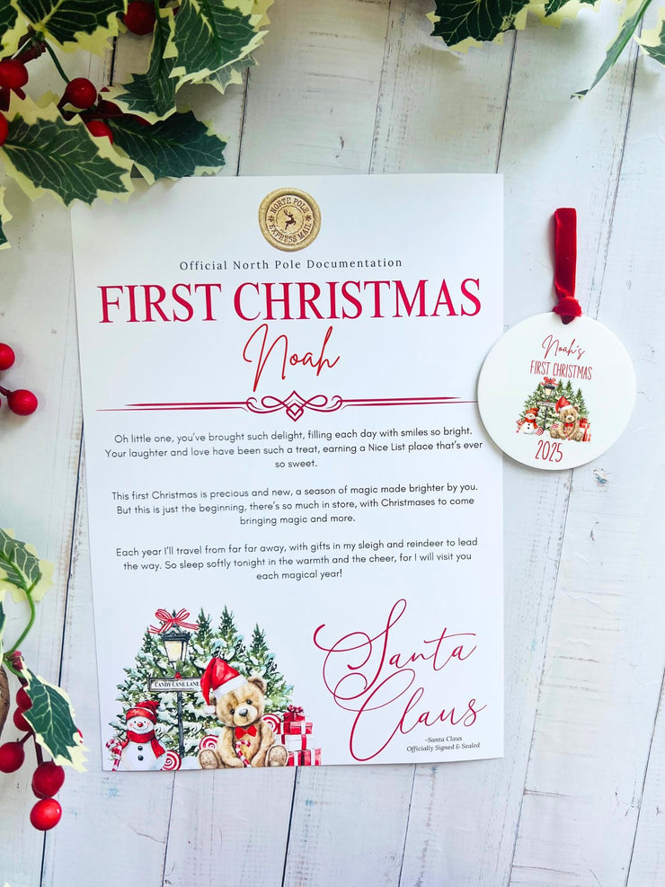 Personalised First Christmas Certificate and Bauble