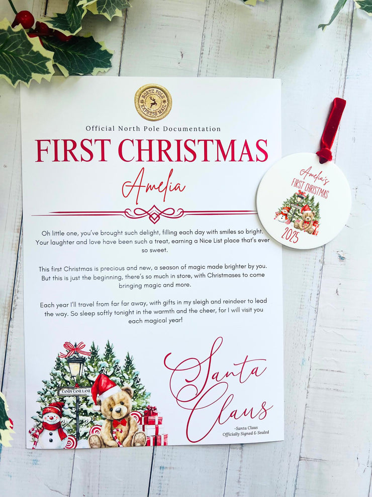 Personalised First Christmas Certificate and Bauble
