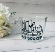 Book Lover Glass Mug, Book Lover Gift, Gift for her, Birthday Gift, Gift for Mum, All Booked Up, Coffee Cup