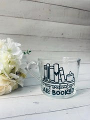 Book Lover Glass Mug, Book Lover Gift, Gift for her, Birthday Gift, Gift for Mum, All Booked Up, Coffee Cup