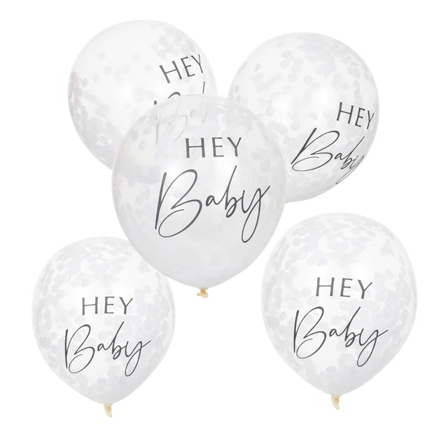 5 Hey Baby Shower Confetti Balloons