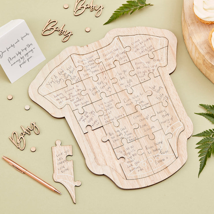 Wooden Baby Shower Guest Book Babygrow Puzzle